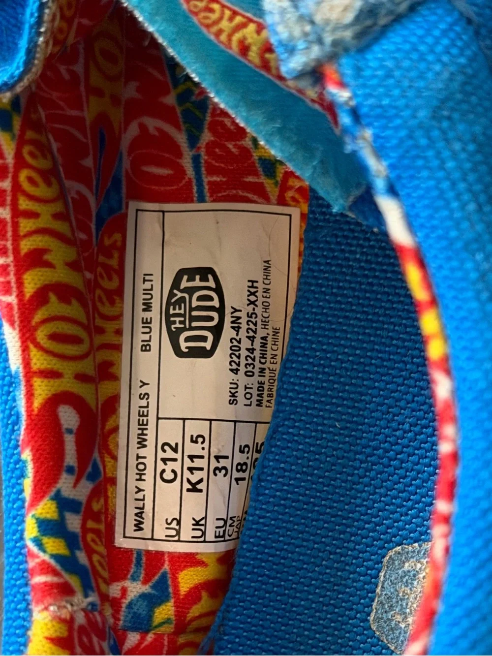 Kids Hot Wheels Hey Dude’s Canvas Slip-On Shoes Blue with Red Laces